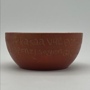 Handmade Terracotta Blessing Bowl with Incised Script | Studio Pottery | 3” Tall